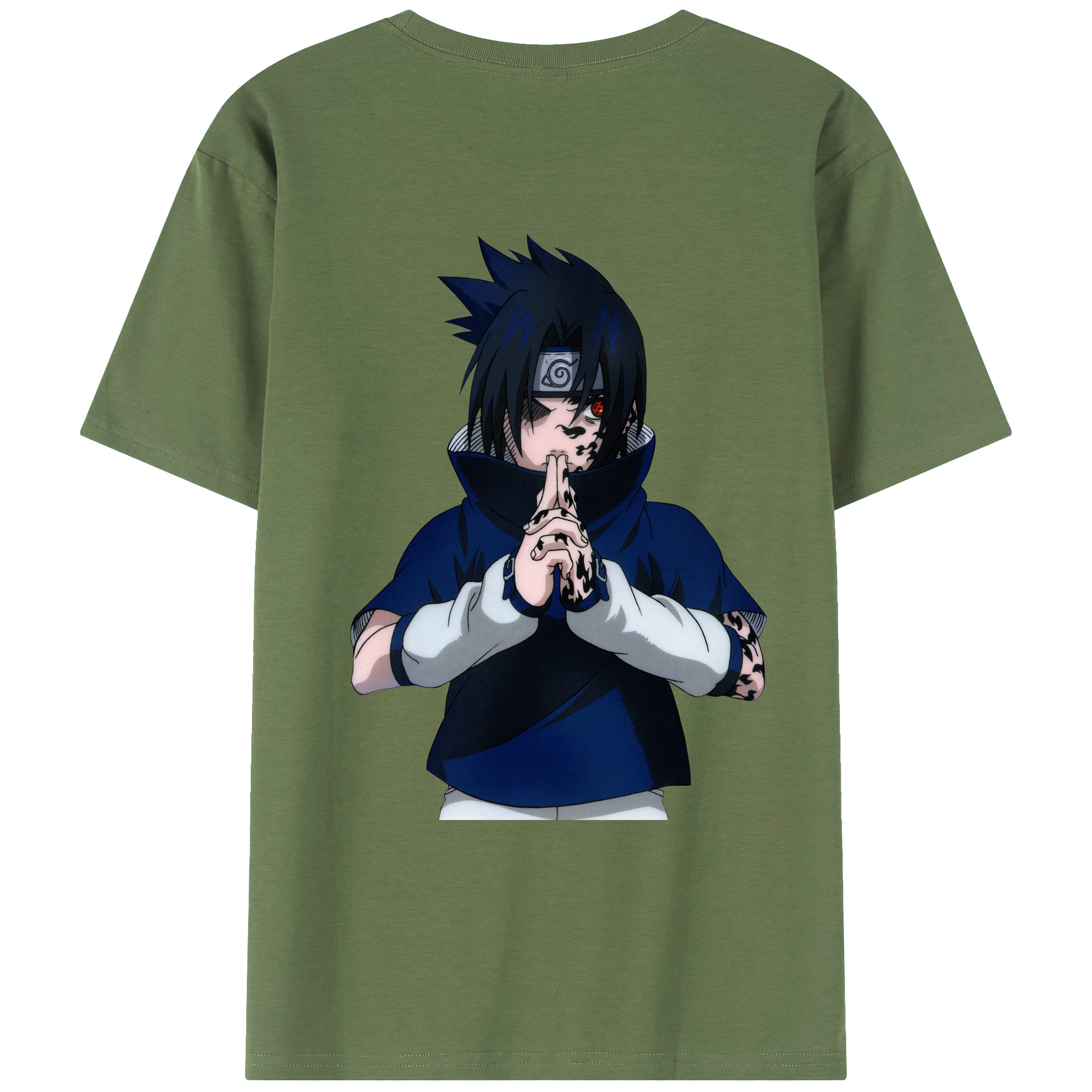 （画像用） NARUTO -ナルト- うちは サスケ Uchiha Sasuke 綿100％ メンズ半袖Tシャツ（バックプリント） 通気性